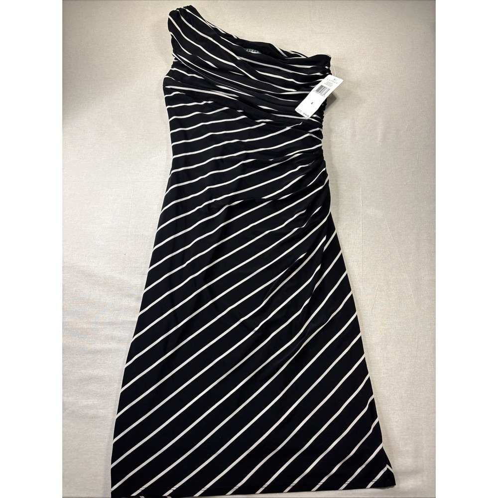 Lauren Ralph Lauren Sleevless One Shoulder Striped Sheath Dress SZ 4 NWT